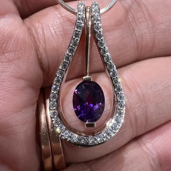 Zeghani Amethyst & Diamond Two-tone sterling silver Necklace